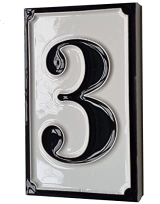 Carreaux d'adresse de maison peints à la main en céramique noire et blanche de style italien 11 x 7 cm (numéro 3)