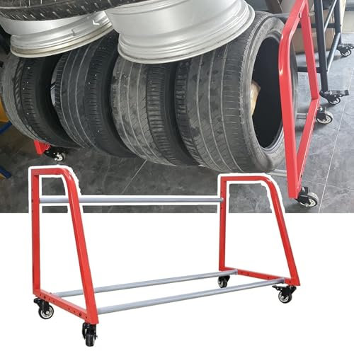 Carrello per pneumatici regolabile, supporto per pneumatici con 4 ruote, scaffale mobile per riporre pneumatici invernali in garage interno