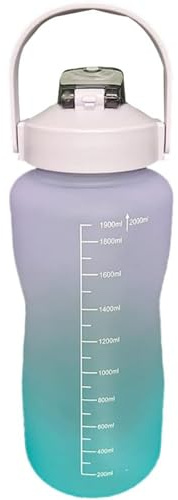 GUAKK 2L Sports Water Bottle with Straw & Time Markings Plastic Motivational Bottle for Gym, Running, Yoga & Outdoor Activities (Purple)