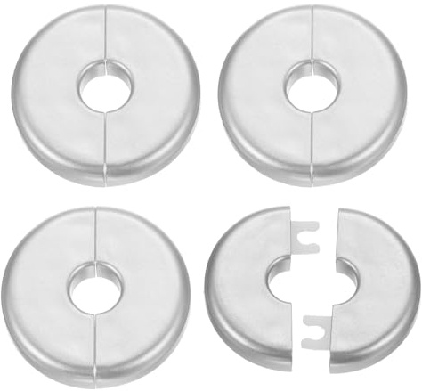 sourcing map 4 placas de cubierta de fontanería autoadhesivas de plástico ABS con brida dividida de 11 mm, diseño de hebilla para tubería de agua, baño, cocina, decoración, tono plateado
