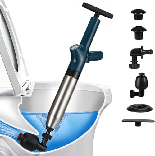 FURNSII Desatascador WC de Alta Presión, Potente Desatascador Tuberias a Presion con Manómetro y 4 Boquillas, Bomba Desatascadora de Aire Comprimido para Inodoro, Desagüe, Lavabo (VERDE)