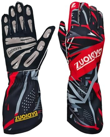 Harilla Guantes de Karting, Agarre Antideslizante, Protección, Comodidad para Adultos, Guantes de Juego Transpirables para Control de Volante, Rojo