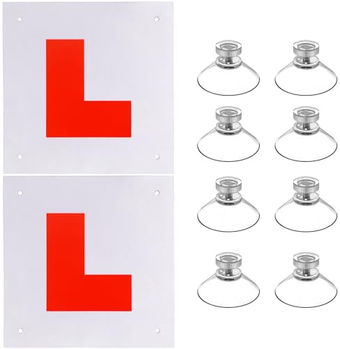 luluaday L Plates Magnetic, Magnetic L Plates for Car UK, Fully Learner Driving with 8 Suction Cups Reflective Magnetic Car Sticker, Reusable for Car Learner Drivers Easy Install & Remove (2 Pack)