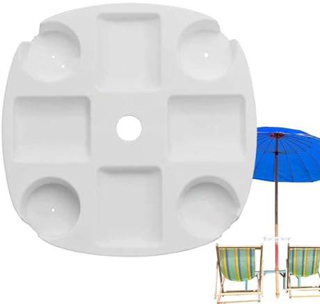 Tavolino per ombrellone - Vassoio portatile con portabicchieri, scomparti per snack, fori per occhiali da sole e slot per telefono | per patio giardino piscina picnic relax in cortile, 17,01x17,01x2,0