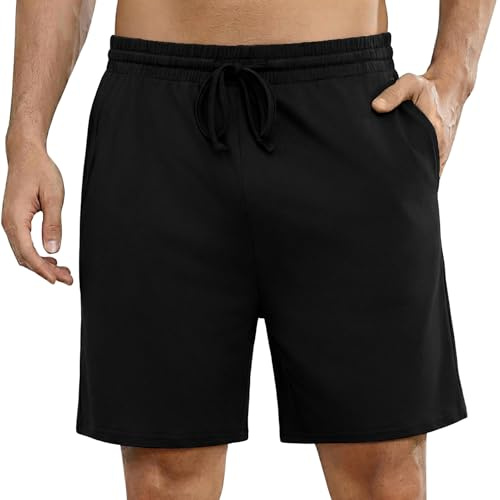 Bresdk Pantalones Cortos Hombre Pijama Verano Algodón con Cordón Ajustable y Bolsillos Traseros Cómodos Transpirables S-3XL