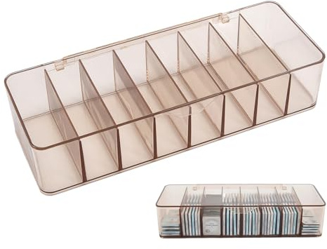 WEESTAAMO Organizador de lentes de contacto acrílico para lentes de día, caja transparente con tapa, dispensador apilable para lentes desechables, cosméticos y joyas (26 x 9,5 x 5,5 cm)