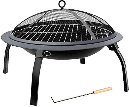 BKSXSOP Braseros et Bols Pliables, Bol de feu de Bois extérieur de 56 cm avec Pare-étincelles, Grille et tisonnier