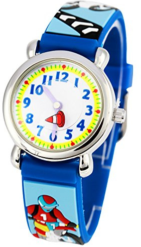 ele ELEOPTION Children's Watch Waterproof 3D Cute Cartoon Round Dial Silicone Rubber Band Quartz Wrist Watch Xmas Gift for Little Girls Boy Kids Children Environmental Friendly (Cool Motorcycle, Blue)