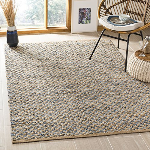 SAFAVIEH Cape Cod Collection Area Rug - 5' x 8', Blue & Natural, Handmade Boho Braided Jute, Ideal for High Traffic Areas in Living Room, Bedroom (CAP305M)