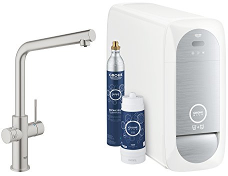 GROHE Blue Home Duo Starter Kit - Kitchen Mixer Tap for Filtered, Chilled and Sparkling Water (Includes Cooler Unit, Filter and Co2 Carbonization Bottle), Stainless Steel Look 31454DC1