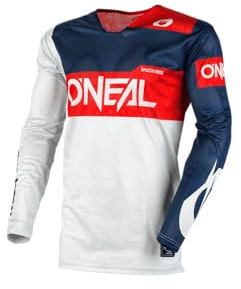 O'NEAL | Motocross-Jersey | MX MTB Mountainbike | Kragenloses Design, Bündchenlose Ärmel, leichtes Performance-Material | Airwear Jersey Freez | Erwachsene | Grau Blau Rot | Größe M