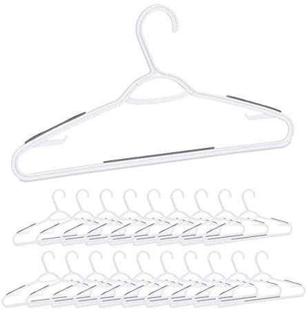 Relaxdays Set da 20 Grucce Appendiabiti, Stampelle in Plastica, Asta per Pantaloni Gonne Cravatte, Antiscivolo, Bianche