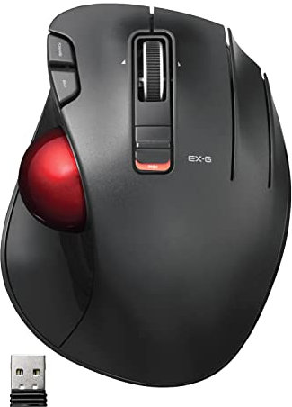 Elecom EX-G Trackball Mouse, 2.4GHz USB Wireless, Ergonomic Design, Thumb Control, Smooth Precise Tracking Roller Ball, 6 Programmable Buttons, Tilt Scroll, Computer Mice for Laptop PC, Windows & Mac