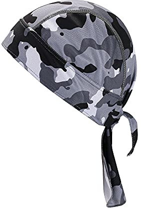 ACBungji Sports Bandana Kopftuch Atmungsaktiv Piraten Kopfbedeckung Schnell Trocknende Fahrradmütze Hip Hop Cap Tuch für Wandern Klettern Laufen Radfahren Motorradfahren (Tarnung-Grau)