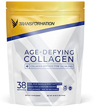Transformation Grass-Fed Hydrolyzed Collagen Peptides Powder | Multi Types 1 & 3 | Pure Bovine | Keto Friendly | Supports Hair, Skin, Nails | 16oz Unflavored Supplement