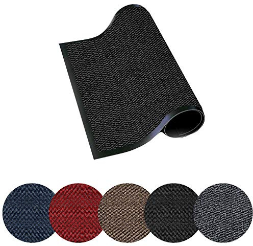 Trendsco - Dirt Trapper Door Mat Indoor & Outdoor - Non Slip Rubber Backing Carpet and Floor Mat for Home, Kitchen & Office - Super Absorbent Washable Rug Mat for Front & Back Door (Black || 60 x 120)