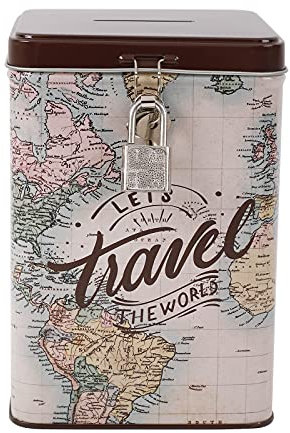 I-TOTAL® – Lustige Spardose mit Vorhängeschloss und Schlüssel, Sparbüchse aus Metall mit Verschluss (MAPS)