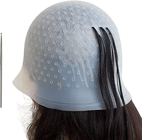 Losaria Silikon Highlight Kappe, Strähnenhaube Strähnchenhaube Haare Färben Hervorhebung Silikon Strähnchenhaube Set Stränchen Haube mit Nadel für Frauen und Mädchen Bläst