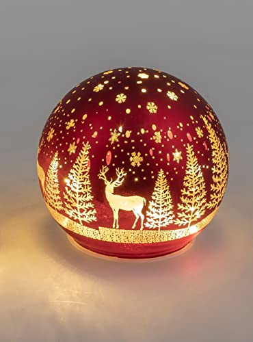 Formano LED Weihnachtskugel aus Glas matt – Dekokugel mit Hirsch-Motiv – Weihnachtsdeko Kugel 10 cm – beleuchtete Glaskugel – Winterdeko – Festliche Deko für Tisch & Fenster