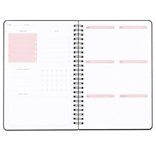AMO HERMOSO Agenda Hebdomadaire A5 Non Daté – Organiseur Semainier 180 pages, Couverture Rigide Noir, Planificateur 88 semaines avec To-Do List & Suivi Habitudes – Idéal pour Étudiants, Bureau