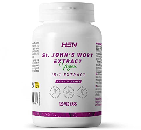 Hipérico Extracto de Hierba San Juan 900 MG - Hypericum perforatum - de HSN | 120 Cápsulas Vegetales 16 Gramos Equivalencia hoja, flor y tallo por Dosis Diaria | No-GMO, Vegano, Sin Gluten