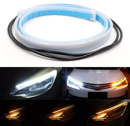 car passion 2 Pzs Tira de Luz LED Diurna DRL para Faros de Coche 60 cm Recortable Color Blanco Ámbar Intermitente Luz de Dirección Impermeable Flexible Angel Eyes Canbus Sin Error