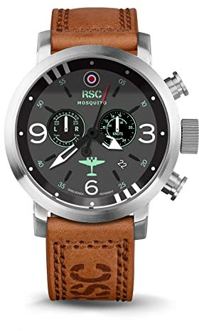 RSC Pilot's Watches Aviador Mosquito D-Day Cronógrafo Aviation de 45 mm para hombre (marrón claro), marrón claro, Militar