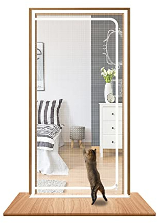 Kattnät för balkong, husdjur bildskärm dörr lämplig dörrstorlek: 90 cm x 210 cm, förhindrar att katter springer, katt nät dörr skärm för vardagsrum, sovrum, kök