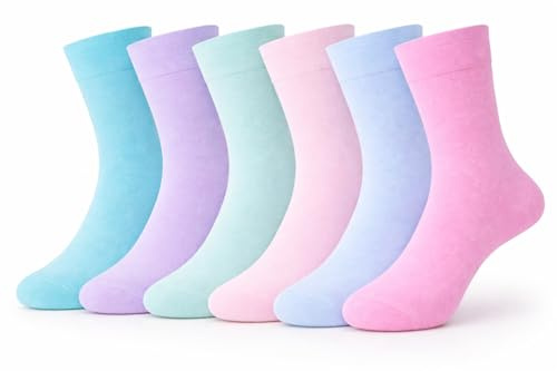 COSHAL® Calcetines para diabéticos para mujer con peine de miel ancho, puño suave, agarre suave, apto para edemas, pies acogedores, piernas, sin ataduras, Colores pastel (6 pares), talla única