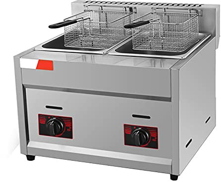 Friteuse à gaz, friteuse profonde en acier inoxydable haute capacité et pelle à panier pour machine à frire familiale de comptoir de restaurant commercial