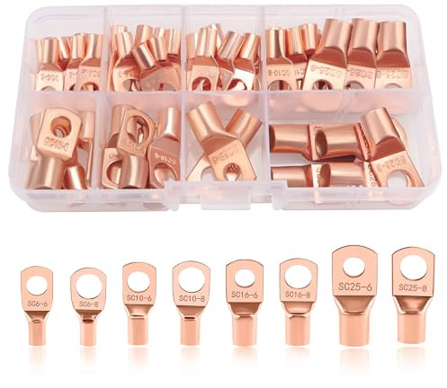 YIXISI 60 Pièces M6/M8 Cosses Tubulaires Kit, Cosses de Embouts de Câble de Batterie, pour Câble Électrique, Doré