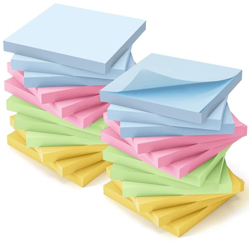 2400 Stück Haftnotizen Klebezettel - 76 x 76mm Sticky Notes, Selbstklebende Haftnotizzettel Klebezettel bunt zettel farbig Notizblöcke für Büro Haus, 24 Packung, 4 Farben