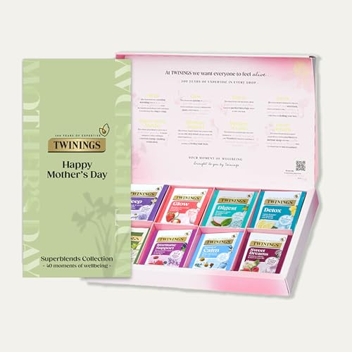 Twinings Mother's Day Superblends Collection Gift Box, 40 Tea Bags | Tea Gift Box, Herbal Infusion, Green Tea, Mixed Superblends, Recyclable Plant Based Wrappers