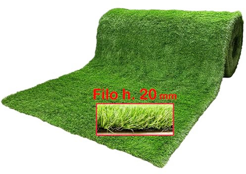 Prato Finto da Esterno Erba Sintetica Giardino Tappeto Erboso Sintetico Terrazzo Drenante Calpestabile Effetto Naturale Spessore 20 mm Misura 1x5 m
