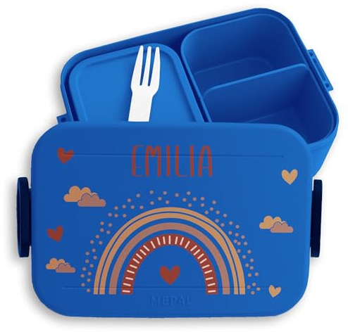 Kinder Bento Box Midi Lunchbox für Mepal Bentobox - Rainbow Brotdose Regenbogen I Farbenbogen - 900 ml - Blau - schulkind vesperbox mädchen schule personalisierte geschenke kind brotbox