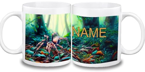 Kinder Tasse personalisiert mit Name, Spinne | Farbwahl Tasse, Schriftwahl für Name, Keramik oder Kunststoff