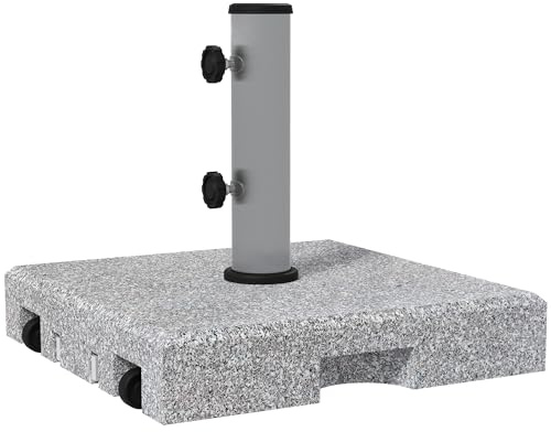 Outsunny Base per Ombrellone da Giardino in Granito, Basamento per Ombrellone da 28kg con Rotelle e Maniglia Estensibile, 41x41x37.5cm, Grigio