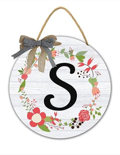 Nachnamenschild für Haustür, Dekoration, S, monogrammierter Initialen-Türhänger, 28 cm, personalisierter Kranz, Brief, Türaufhängung, Einweihungsgeschenk