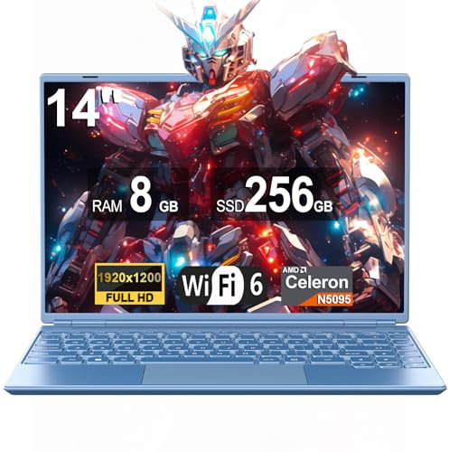 NOTODD Ordenador Portátil 14 Pulgadas Win11 Pro Laptop Celeron N5095 8GB RAM 256GB SSD 1TB Expand (TF-512GB) Portatiles FHD 1920x1200 Wi-Fi 5 Ratón Inalambrico & Membrana de Teclado Español - Azul