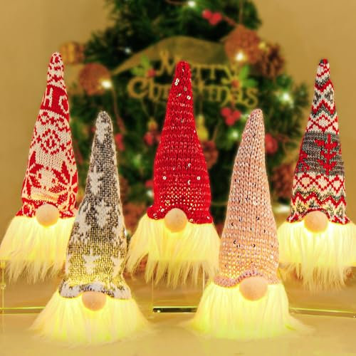yumcute Weihnachtsdeko Wichtel, 5 Stück Led Weihnachtswichtel Figuren Weihnachten Wichtel Zubehör Leuchtende Tomte Kantenhocker Groß Skandinavische für Valentinstag Weihnachten und Festival