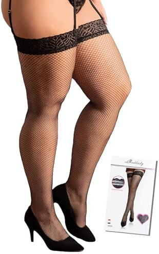ohyeahlady Strümpfe für Strapse Große Größen Spitze Sexy Halterlose Strümpfe Damen Übergröße Netzstrümpfe Overknees Stockings Mollige Frauen Oberschenkelhoch mit Rutschfestem Silikon Schwarz,3XL-5XL