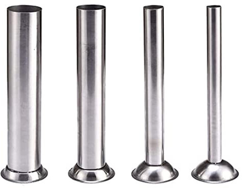 Yolispa Tubos de relleno de salchichas, 4 unidades, acero inoxidable, juego de tubos, molinillo de salchichas, picadora de carne, accesorio para embudo, boquillas de repuesto, herramientas de cocina