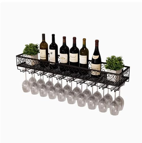 WXZXWXZX Botellero Vino Pared Vinoteca Mueble Bar Garrafeira Mini Bar Wine Rack Mueble Comedor Cocina con Soporte Copas Colgante Mini Bar para Casa Salon Cocina Bar Comedor(Nero,80cm/31.5in)