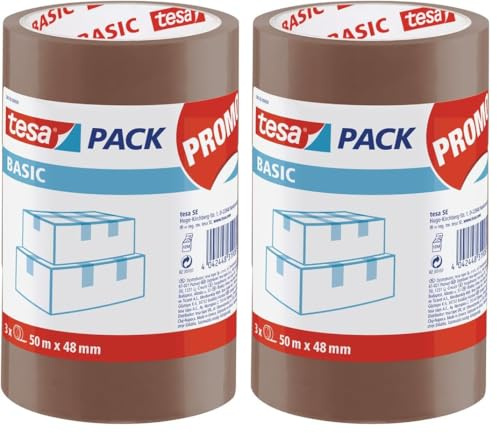 tesa Basic Pack Verpackungsklebeband, 3 Stück, Braun (Packung mit 2)