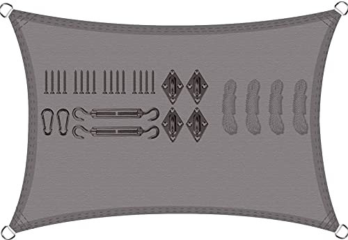 Terrassenüberdachung mit 95 % UV-Block, wasserabweisend, Markise für Party, Strand, Parkplätze und Garten, inklusive stabiler Beschläge, 2 x 2 m, Beige