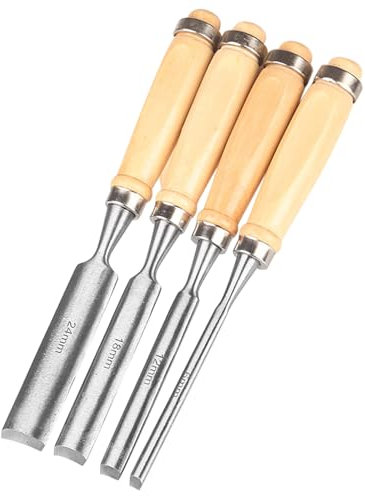 4 Stück Holz Meißel Set,Stechbeitel Rund Gebogen Hohlbeitel Set,CR-V Stahl halbkreisförmige Kante 8mm/12mm/18mm/24mm für DIY Kunsthandwerk,Holzarbeiten
