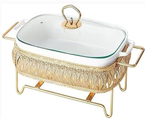 MPMPM Round Stainless Steel Chafing Dish Set, Full Size Chafers And Buffet Warmers with Glass Lid, Underglaze Rectangle Food Warming Tray(14inch)