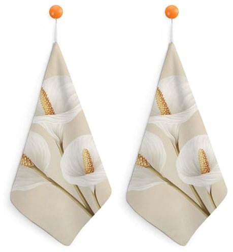Jubonexis Peace Lily Small Hand Towel with Hanging Loop 2 PCS Absorbent Soft Wash Cloth for Kitchen Bathroom