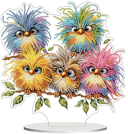 DIY 5D Diamond Painting Vogel Aufsteller, Diamant Malerei Tischdeko Kunst Set für Erwachsene, Doppelseitige Diamond Painting Deko mit Vogelmotiv, für AnfäNger Hausgeschenk Familie Deko Geschenk