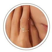 Turandoss Gold Initial Rings for Women Girls - Non Tarnish Dainty 14K Gold Plated Adjustable Letter Rings for Women Teen Girls, Stackable Thumb Pinky Fashion Unique Open Simple Birthday Gifts Jewelry